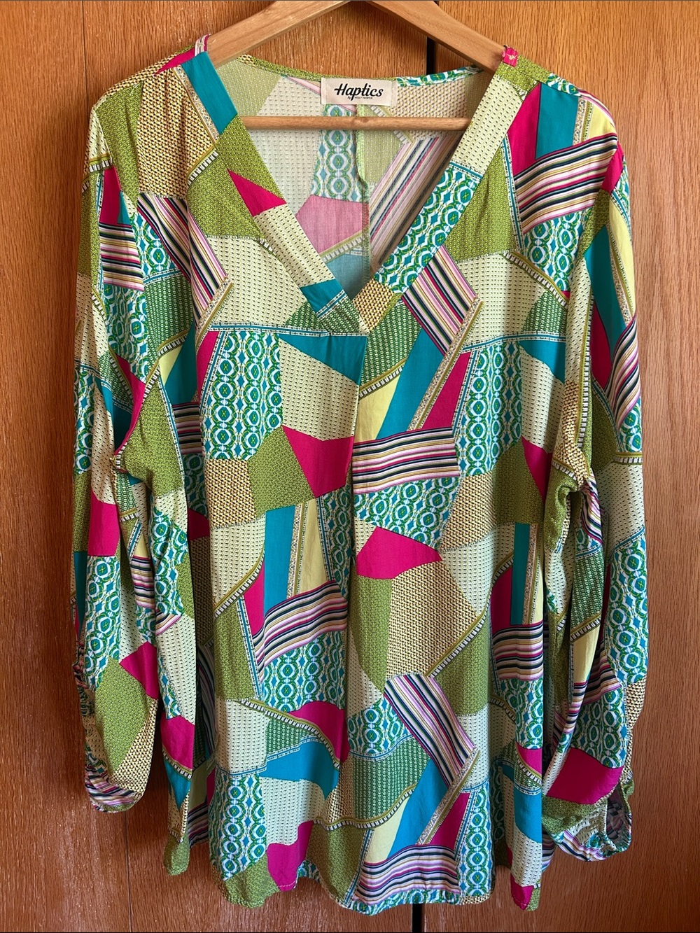 Haptics by Holly Harper V-Neck Patchwork Print Blouse